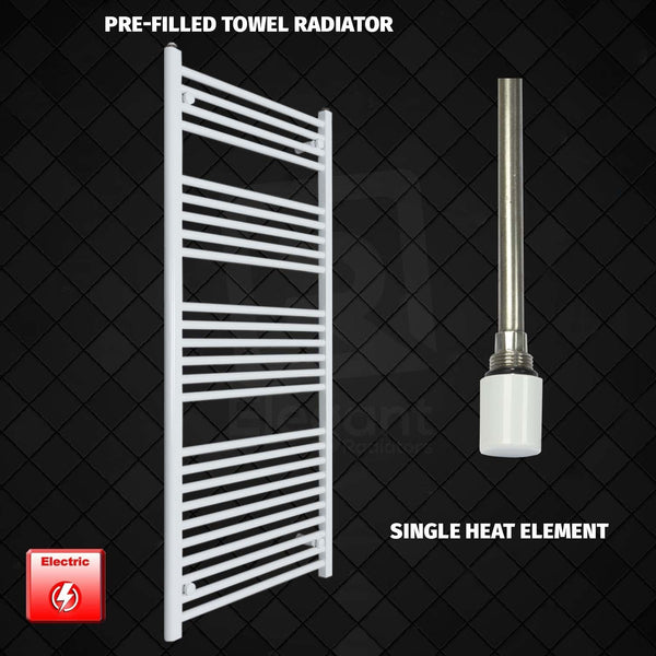 Single Heat Element 750 x 1400 Flat White Pre-Filled Electric Heated Towel Rail