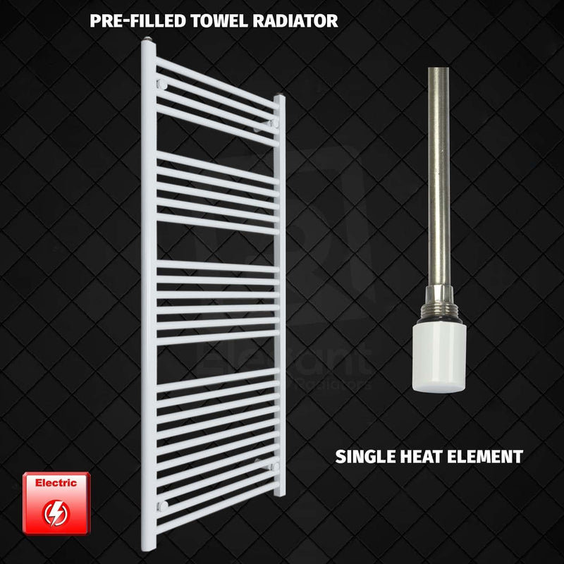 Single Heat Element 750 x 1400 Flat White Pre-Filled Electric Heated Towel Rail
