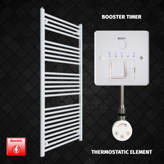 Thermostatic Element + Booster Timer 750 x 1400 Flat White Pre-Filled Electric Heated Towel Rail