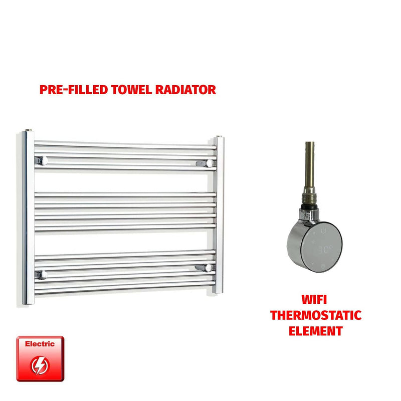 Straight / ER-Wifi Thermostatic 750 x 600 Flat Chrome Pre-Filled Electric Heated Towel Rail