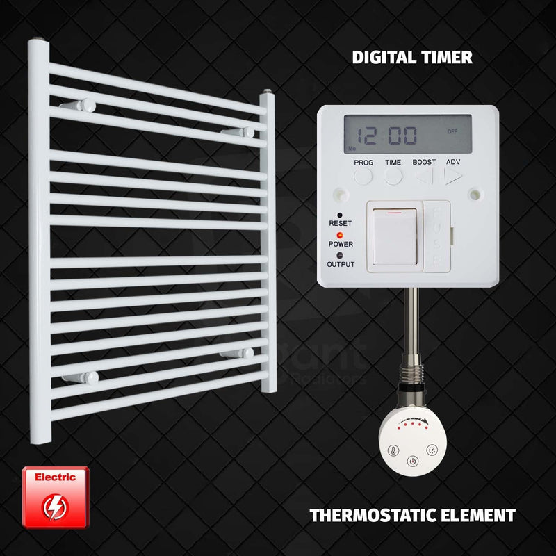 Thermostatic Element + Digital Timer 750 x 800 Flat White Pre-Filled Electric Heated Towel Rail