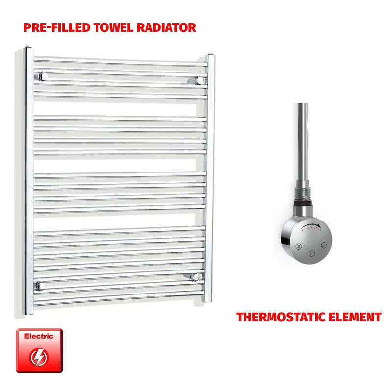 Thermostatic Element 800 x 1000 Flat Chrome Pre-Filled Electric Heated Towel Rail