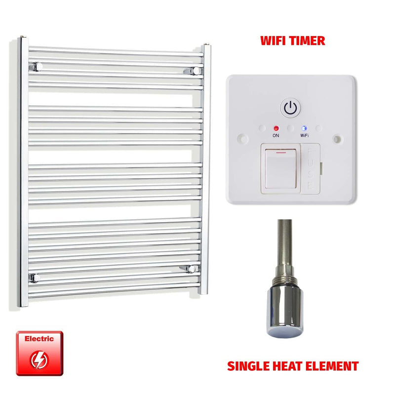 Single Heat Element + Wifi Timer 800 x 1000 Flat Chrome Pre-Filled Electric Heated Towel Rail