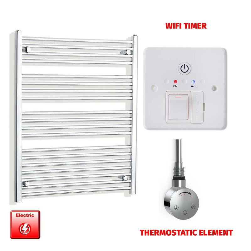 Thermostatic Element + Wifi Timer 800 x 1000 Flat Chrome Pre-Filled Electric Heated Towel Rail