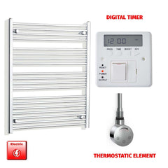 Thermostatic Element + Digital Timer 800 x 1000 Flat Chrome Pre-Filled Electric Heated Towel Rail