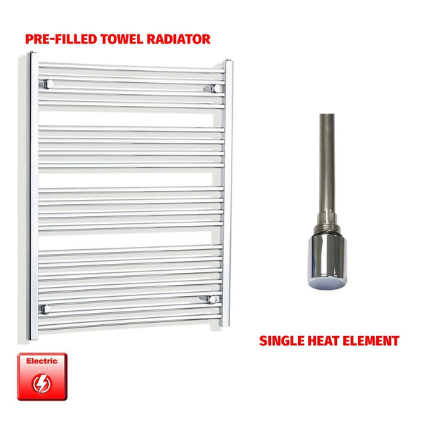 Single Heat Element 800 x 1000 Flat Chrome Pre-Filled Electric Heated Towel Rail