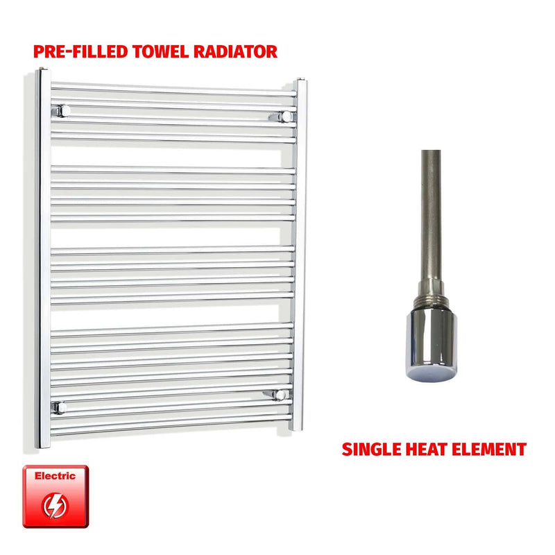 Single Heat Element 800 x 1000 Flat Chrome Pre-Filled Electric Heated Towel Rail