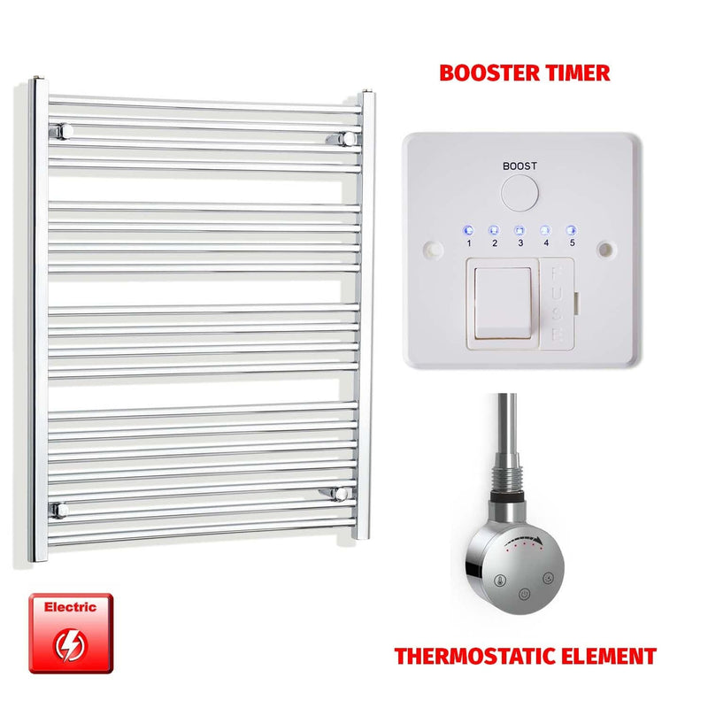 Thermostatic Element + Booster Timer 800 x 1000 Flat Chrome Pre-Filled Electric Heated Towel Rail
