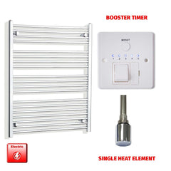 Single Heat Element + Booster Timer 800 x 1000 Flat Chrome Pre-Filled Electric Heated Towel Rail