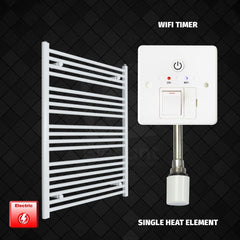 Single Heat Element + Wifi Timer 800 x 1000 Flat White Pre-Filled Electric Heated Towel Rail