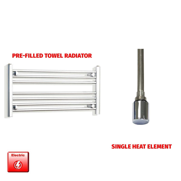 Single Heat Element 800 x 400 Flat Chrome Pre-Filled Electric Heated Towel Rail