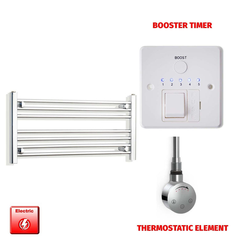 Thermostatic Element + Booster Timer 800 x 400 Flat Chrome Pre-Filled Electric Heated Towel Rail