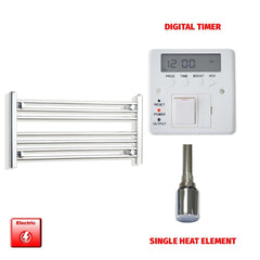 Single Heat Element + Digital Timer 800 x 400 Flat Chrome Pre-Filled Electric Heated Towel Rail