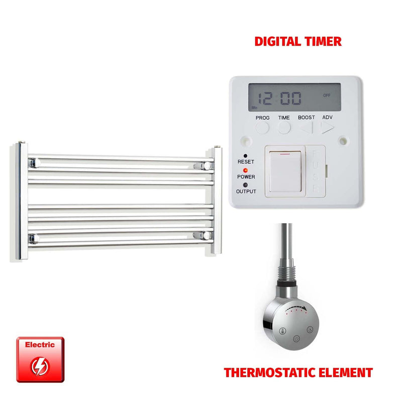 Thermostatic Element + Digital Timer 800 x 400 Flat Chrome Pre-Filled Electric Heated Towel Rail