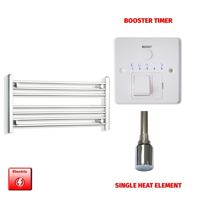 Single Heat Element + Booster Timer 800 x 400 Flat Chrome Pre-Filled Electric Heated Towel Rail