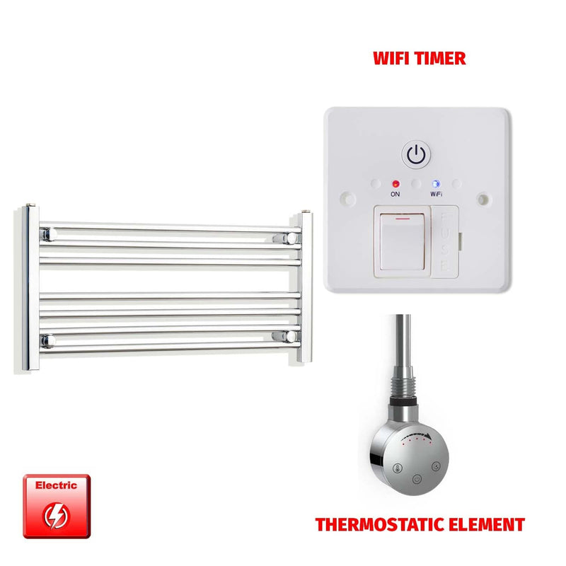 Thermostatic Element + Wifi Timer 800 x 400 Flat Chrome Pre-Filled Electric Heated Towel Rail