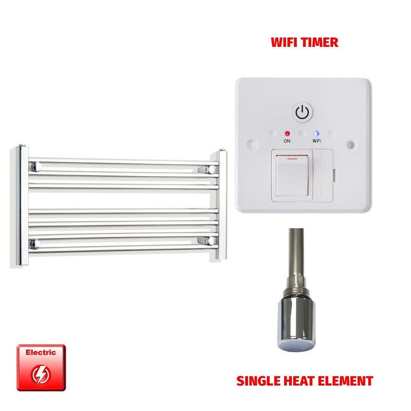 Single Heat Element + Wifi Timer 800 x 400 Flat Chrome Pre-Filled Electric Heated Towel Rail