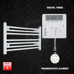 Thermostatic Element + Digital Timer 800 x 400 Flat White Pre-Filled Electric Heated Towel Rail