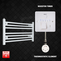 Thermostatic Element + Booster Timer 800 x 400 Flat White Pre-Filled Electric Heated Towel Rail