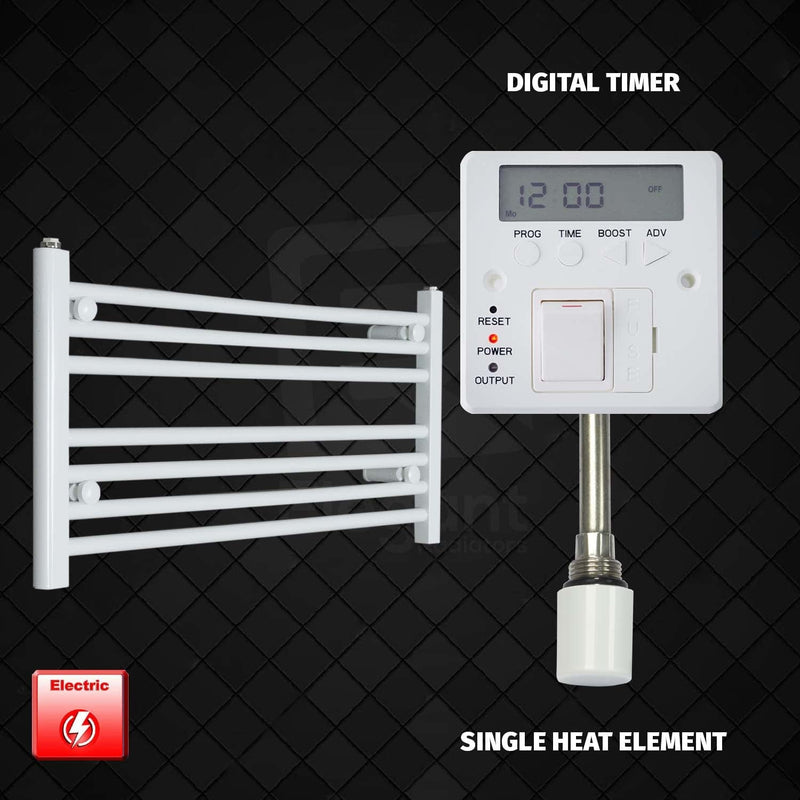 Single Heat Element + Digital Timer 800 x 400 Flat White Pre-Filled Electric Heated Towel Rail