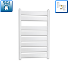 With Angled Valves 800 x 500 White Heated Flat Panel Towel Rail Radiator Central Heating