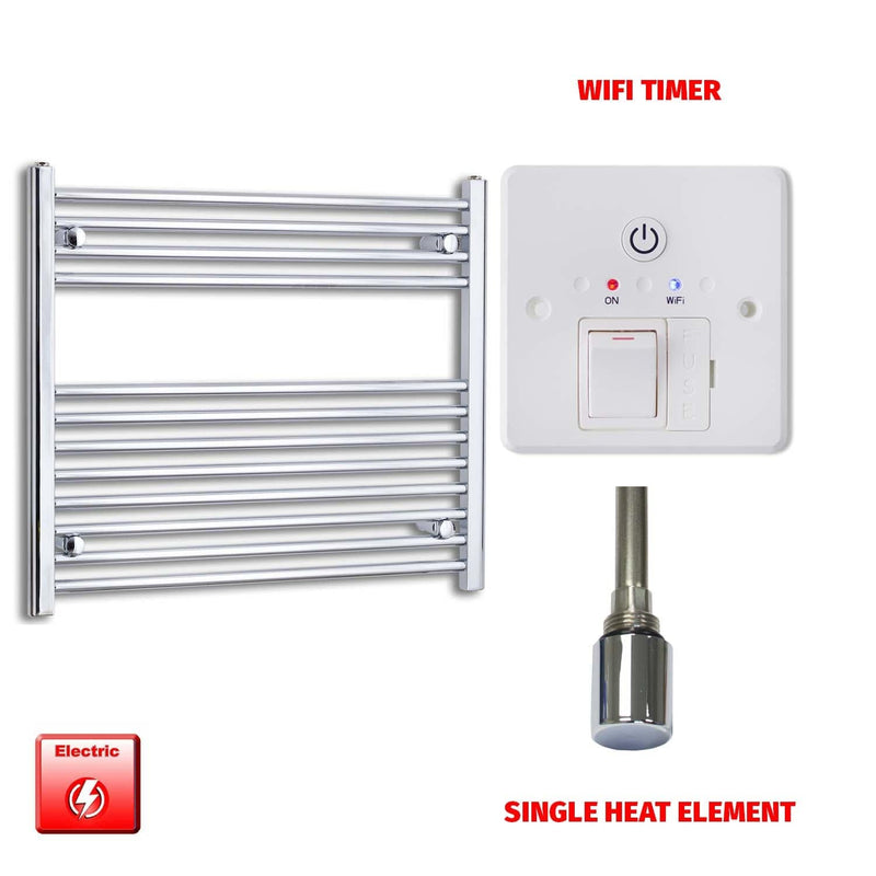 Single Heat Element + Wifi Timer 800 x 700 Flat Chrome Pre-Filled Electric Heated Towel Rail Radiator HTR