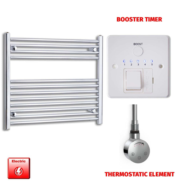 Thermostatic Element + Booster Timer 800 x 700 Flat Chrome Pre-Filled Electric Heated Towel Rail Radiator HTR