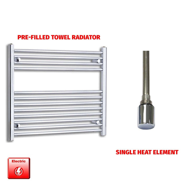 Single Heat Element 800 x 700 Flat Chrome Pre-Filled Electric Heated Towel Rail Radiator HTR