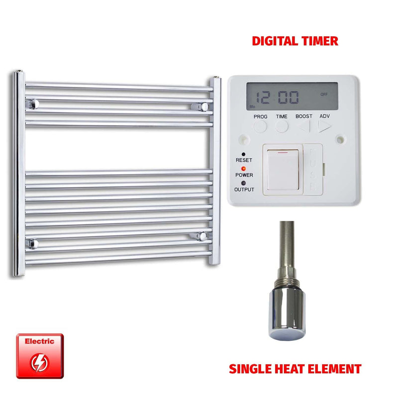 Single Heat Element + Digital Timer 800 x 700 Flat Chrome Pre-Filled Electric Heated Towel Rail Radiator HTR