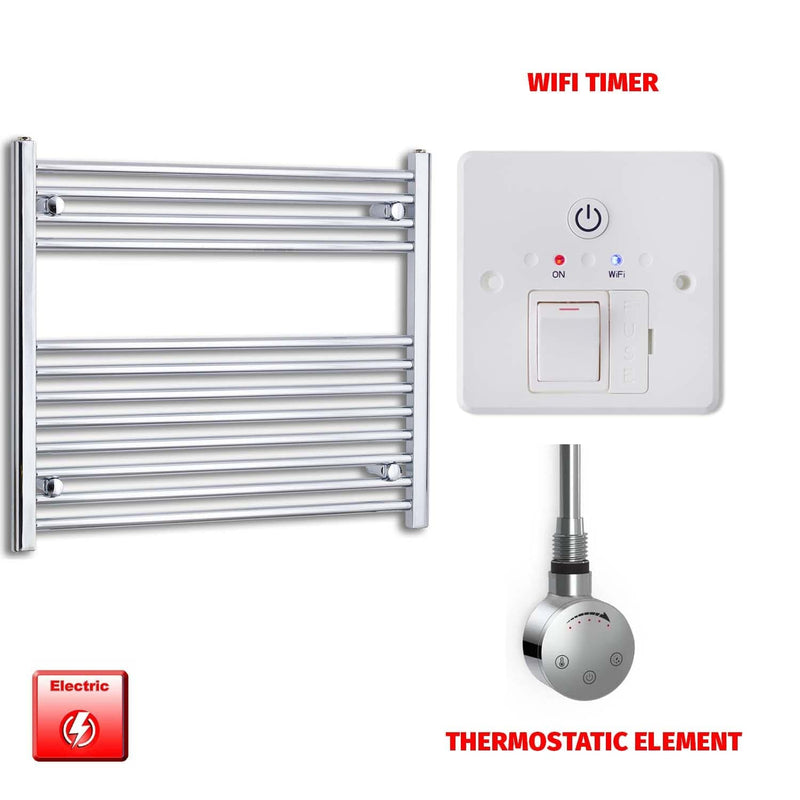 Thermostatic Element + Wifi Timer 800 x 700 Flat Chrome Pre-Filled Electric Heated Towel Rail Radiator HTR