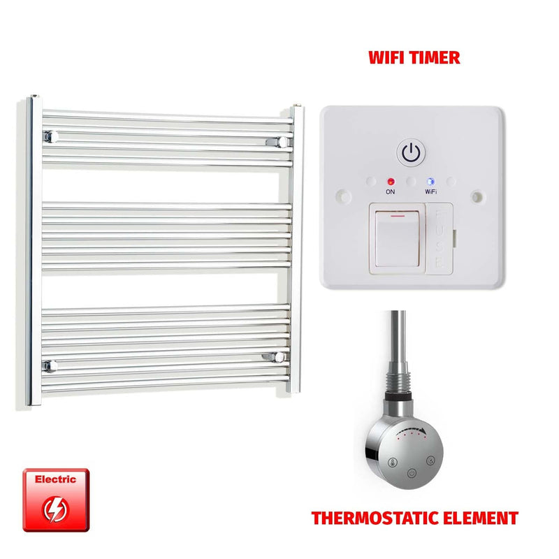 Thermostatic Element + Wifi Timer 800 x 800 Flat Chrome Pre-Filled Electric Heated Towel Rail