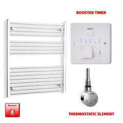 Thermostatic Element + Booster Timer 800 x 900 Flat Chrome Pre-Filled Electric Heated Towel Rail