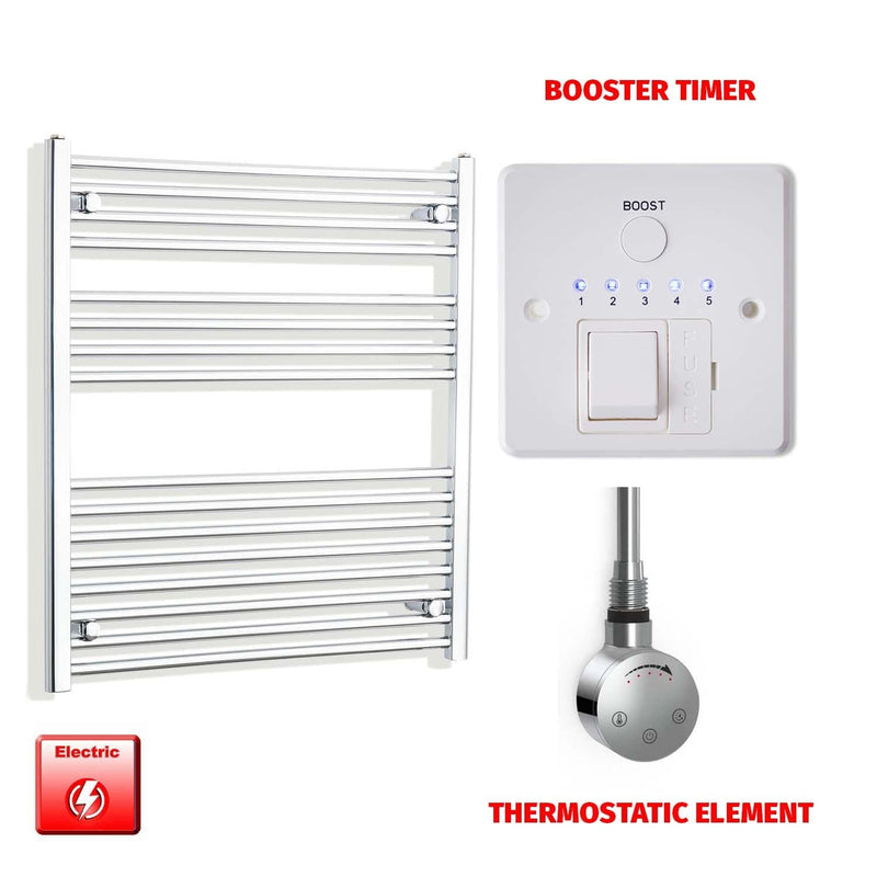 Thermostatic Element + Booster Timer 800 x 900 Flat Chrome Pre-Filled Electric Heated Towel Rail