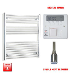 Single Heat Element + Digital Timer 800 x 900 Flat Chrome Pre-Filled Electric Heated Towel Rail