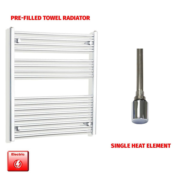 Single Heat Element 800 x 900 Flat Chrome Pre-Filled Electric Heated Towel Rail