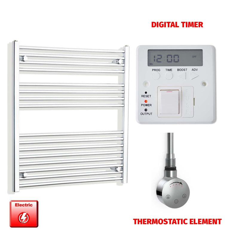 Thermostatic Element + Digital Timer 800 x 900 Flat Chrome Pre-Filled Electric Heated Towel Rail