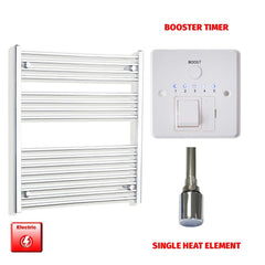 Single Heat Element + Booster Timer 800 x 900 Flat Chrome Pre-Filled Electric Heated Towel Rail