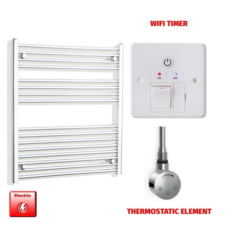 Thermostatic Element + Wifi Timer 800 x 900 Flat Chrome Pre-Filled Electric Heated Towel Rail