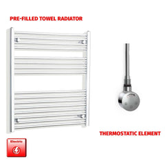 Thermostatic Element 800 x 900 Flat Chrome Pre-Filled Electric Heated Towel Rail