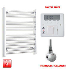 Thermostatic Element + Digital Timer 800mm High 550mm Pre-Filled Electric Towel Rail Radiator