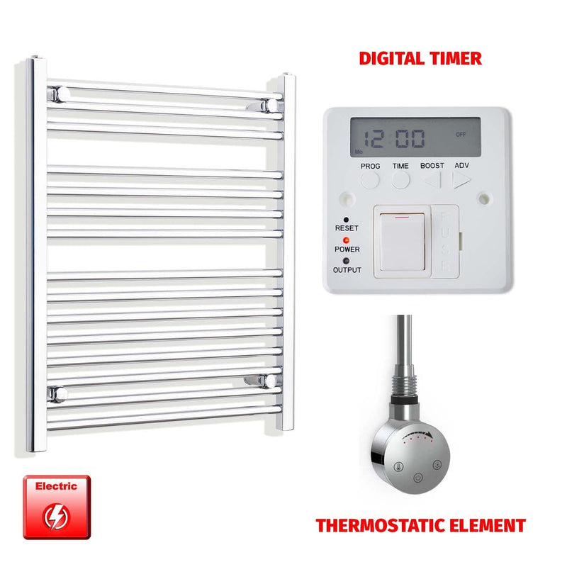 Thermostatic Element + Digital Timer 800mm High 550mm Pre-Filled Electric Towel Rail Radiator