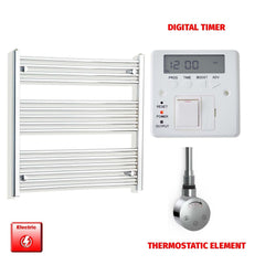 Thermostatic Element + Digital Timer 850 x 800 Flat Chrome Pre-Filled Electric Heated Towel Rail