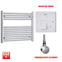 Thermostatic Element + Booster Timer 900 x 700 Flat Chrome Pre-Filled Electric Heated Towel Rail