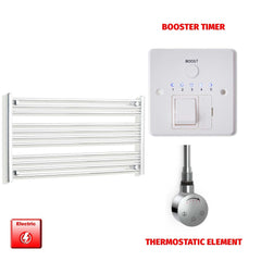 Thermostatic Element + Booster Timer 950 x 600 Flat Chrome Pre-Filled Electric Heated Towel Rail