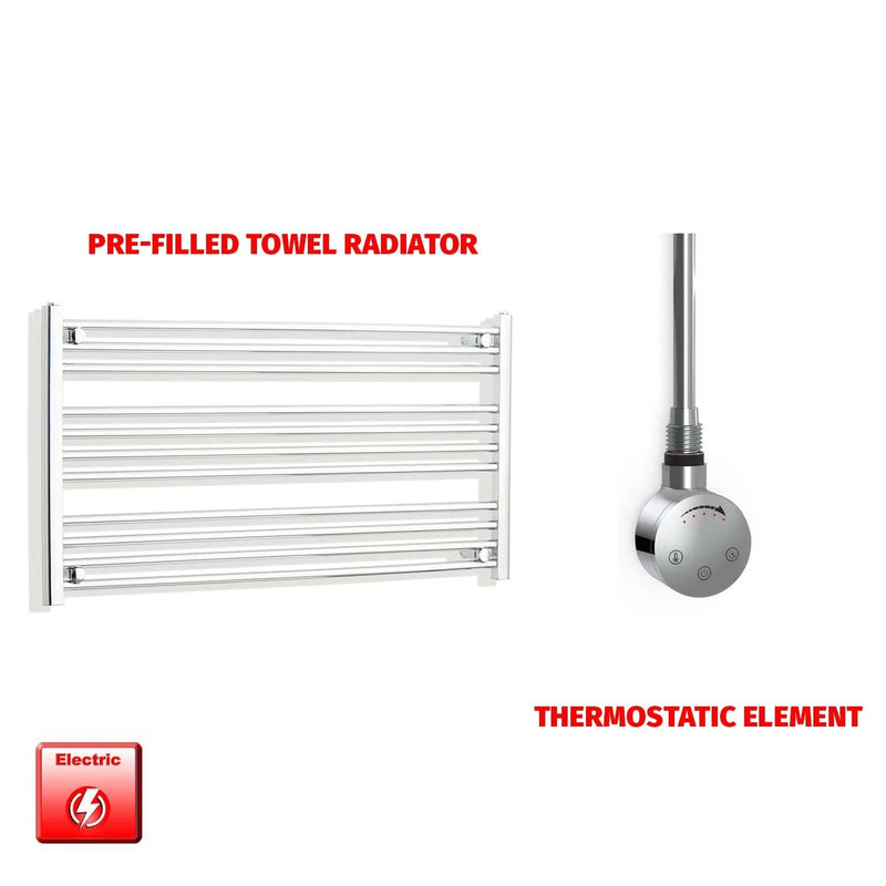 Thermostatic Element 950 x 600 Flat Chrome Pre-Filled Electric Heated Towel Rail