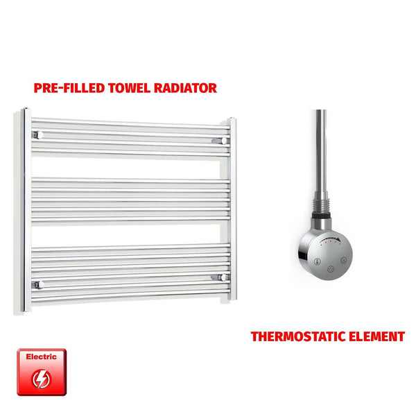 Thermostatic Element 950 x 800 Flat Chrome Pre-Filled Electric Heated Towel Rail