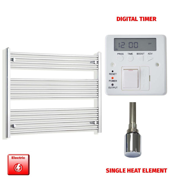 Single Heat Element + Digital Timer 950 x 800 Flat Chrome Pre-Filled Electric Heated Towel Rail
