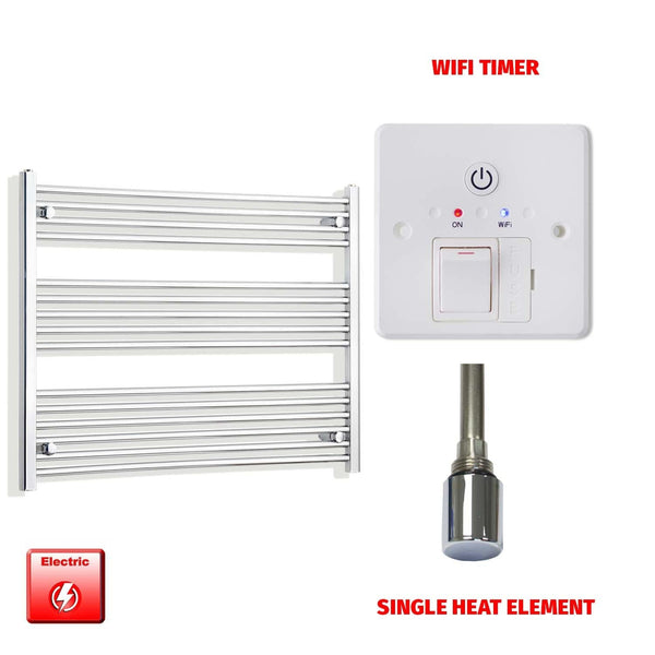 Single Heat Element + Wifi Timer 950 x 800 Flat Chrome Pre-Filled Electric Heated Towel Rail