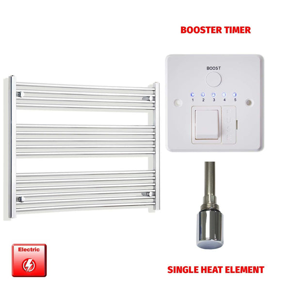 Single Heat Element + Booster Timer 950 x 800 Flat Chrome Pre-Filled Electric Heated Towel Rail