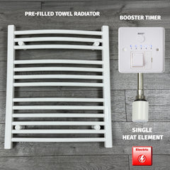 600 x 700 Electric Heated Towel Rail White Pre-Filled Curved